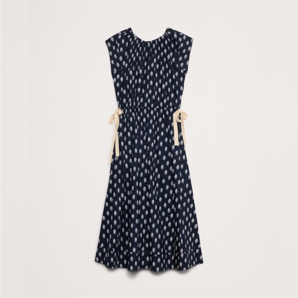 Banana Republic Poplin Tie Waist Midi Dress | Navy Blue sz Medium #743531